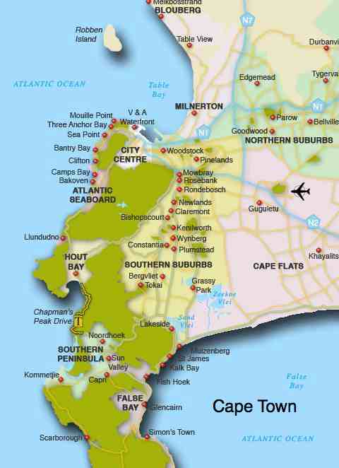 A map of the Cape Town suburbs where you find a chiropractor. A map of the Cape Town suburbs where you find a chiropractor.