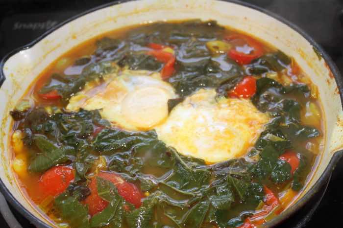 Eggs Florentine with added fava beans