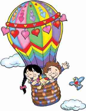 Cartoon of a hot air balloon.