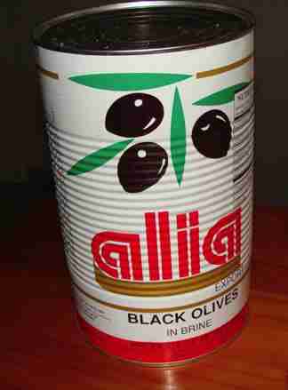 Large can of olives in bulk.