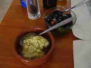 Photo of pickling olives and hummus.