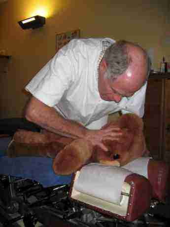 Teddy's upper thoracic spine being adjusted Teddy's upper thoracic spine being adjusted