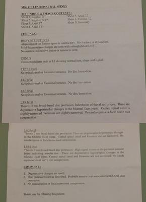 Written report of the MRI